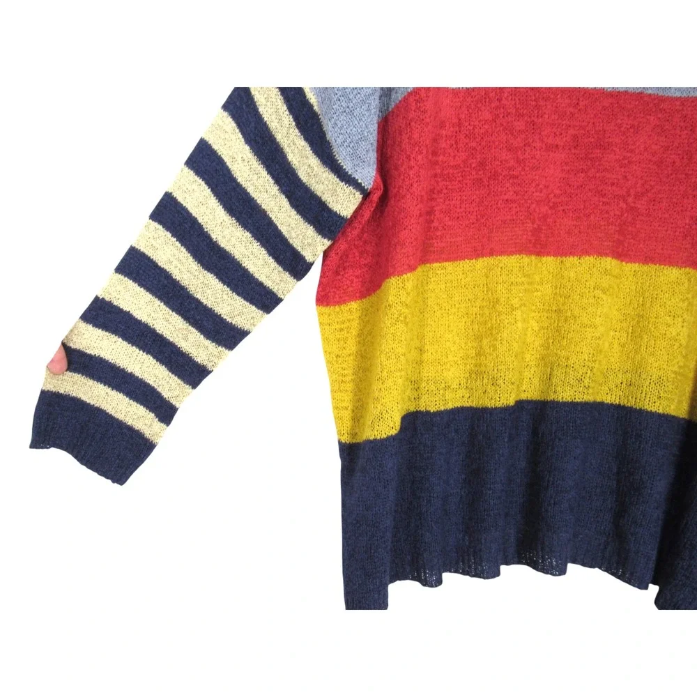 DAVI & DANI Airy Oversized KNIT SWEATER Crewneck COLORBLOCK STRIPES PRINT Sz S